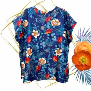 Vintage Maggie Sweet Tropical Tiki Floral Plus Size Dolman Blouse 2X Made in USA